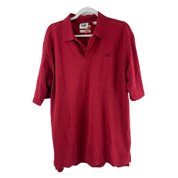 CAT Caterpillar Gift Uniform Polo Shirt Top Embroidered Large Red Collar Button - Picture 1 of 7
